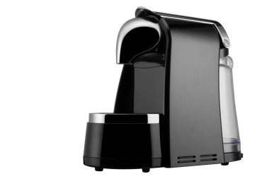 Yeni siyah kapsül kahve makinesi, beyaz arkaplanda, izole et, kopyala