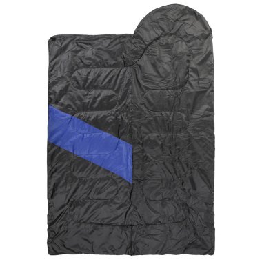 Büyük bir uyku tulumu, battaniye gibi yayılmış, beyaz bir arka plan, izole