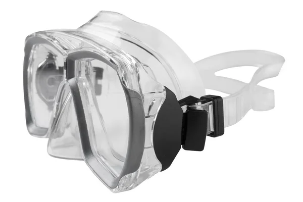 Doorzichtige Kunststof Snorkelmasker Met Siliconen Diagonaal Een Witte Achtergrond Isoleren — Stockfoto