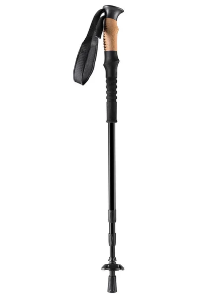 Een Zwarte Wandelstok Witte Achtergrond Nordic Walking Stick Geïsoleerd — Stockfoto