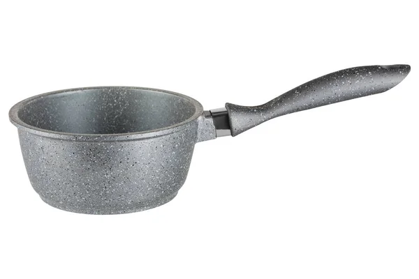 Grijs Metalen Emaille Lepel Met Een Lange Kunststof Handgreep Een — Stockfoto