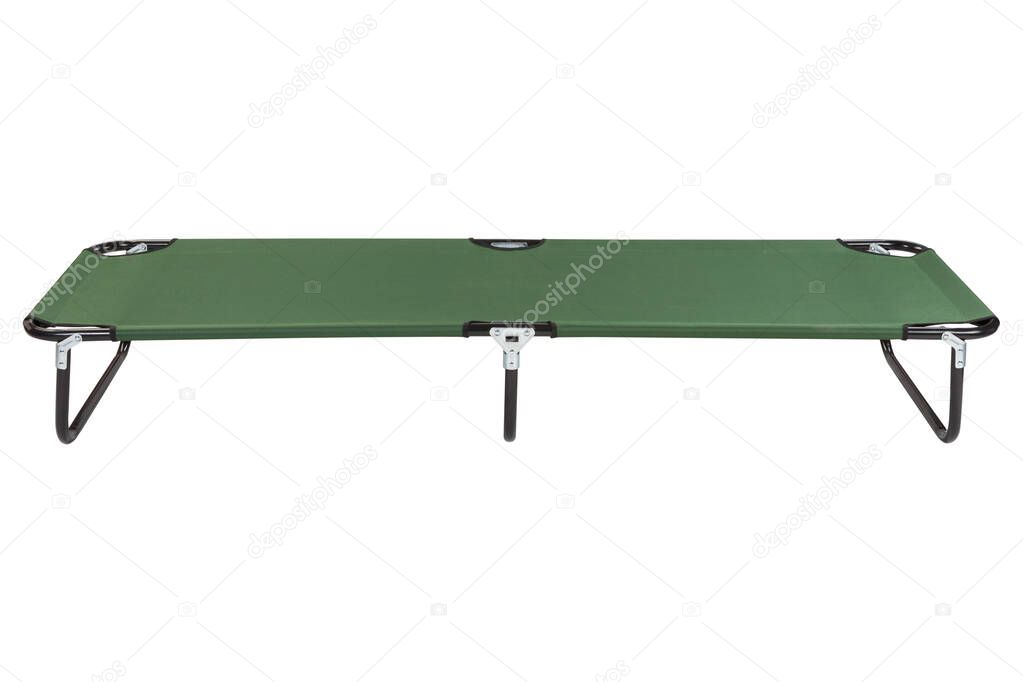 green clamshell for camping or for travel, on a white background, horizontal position, isolate