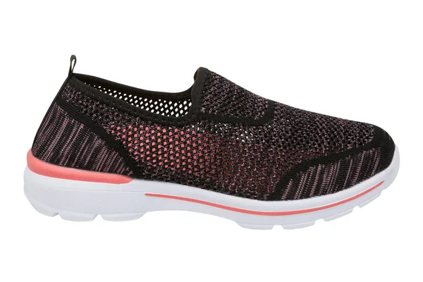 黑色和粉色夏季步行鞋 网状面料 运动鞋 白色背景 — 图库照片