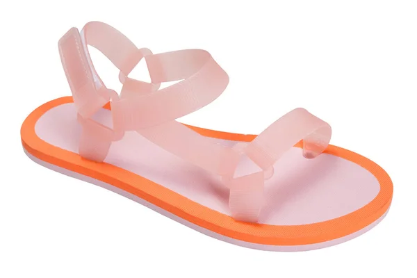 オレンジ色の縁を持つ夏のゴム製のサンダル白い背景に夏の靴は隔離され — ストック写真