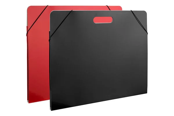 Dwa Foldery Papiernicze Czarno Czerwone Rysunków Lub Dokumentów Białym Tle — Zdjęcie stockowe