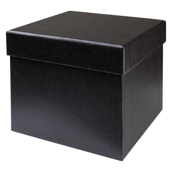 Caja Regalo Negro Con Tapa Sobre Fondo Blanco Aislar — Foto de Stock