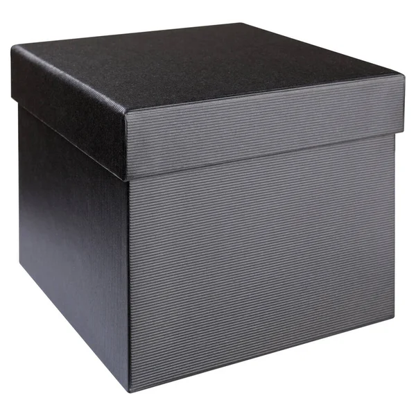 Czarne Stylowe Pudełko Pokrywą Widok Boku Białym Tle Izolat — Zdjęcie stockowe