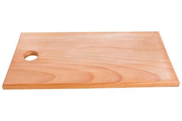 Rectangular Wooden Cutting Board White Background Side View Selective Focus — Stock Photo, Image