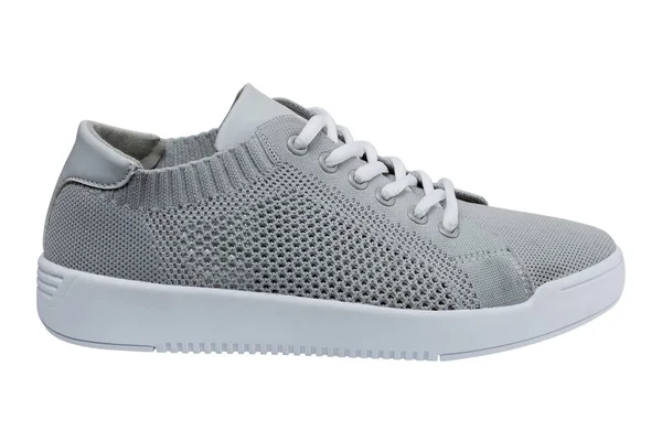 One Gray Summer Sneaker Made Mesh Fabric White Background Isolate — Stock Photo, Image