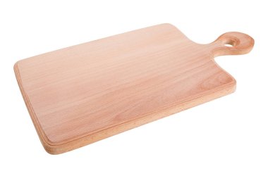 Kayın ağacından kesme tahtası, kulplu yeni boş tahta, yan görüş, seçici odaklanma