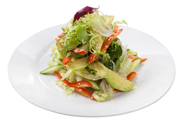 Salada Legumes Frescos Com Óleo Vegetal Alimentos Dietéticos Fundo Branco — Fotografia de Stock