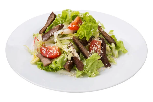Salada Legumes Frescos Com Carne Dieta Fitness Fundo Branco — Fotografia de Stock