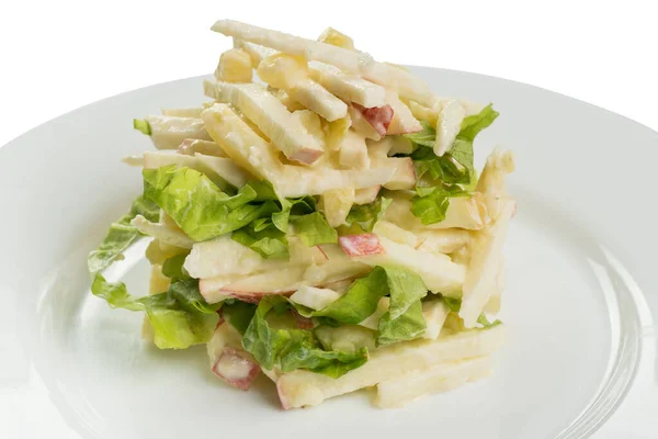 Salada Alface Maçã Prato Branco Isolado — Fotografia de Stock