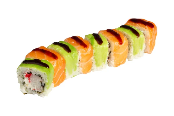 Sushi Rolls Assortment White Background Isolated Rice Fish Crab Avocado — Stock Photo, Image