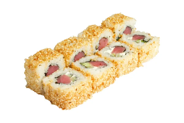 Sushis Petits Pains Dans Assortiment Sur Fond Blanc Isolé Riz — Photo