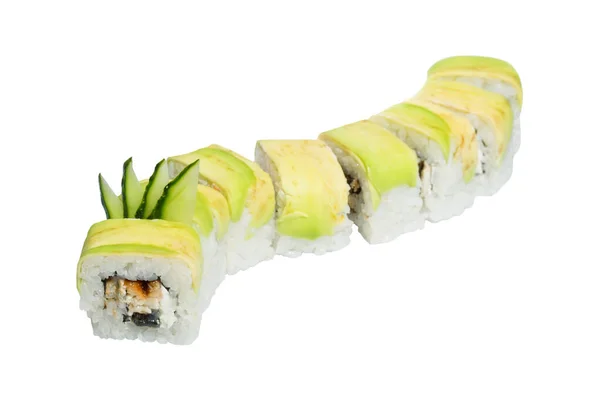 Rollen Sushi Bekleed Met Draak Rijst Vis Kaviaar Avocado Japanse — Stockfoto
