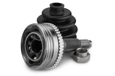 Beyaz zemin üzerinde eşit açısal hızlara sahip bir menteşe kauçuk anter ve fındık, yeni bir parça