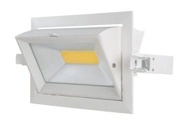 Beyaz ışık, güçlü bir lamba, enerji tasarrufu, beyaz arka planda.