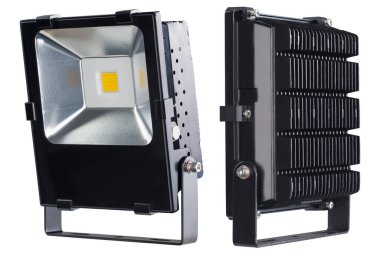 açık hava aydınlatması, yan görüş, beyaz arkaplan için ekonomik LED lambalı siyah projektör