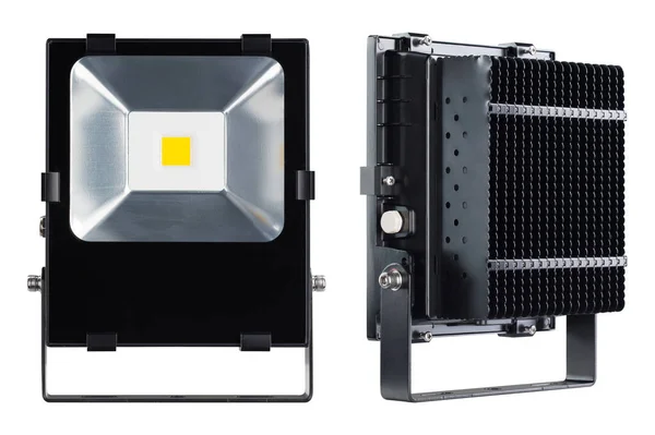 Zwart Zoeklicht Met Zuinige Led Lamp Voor Buitenverlichting Vooraanzicht Witte — Stockfoto