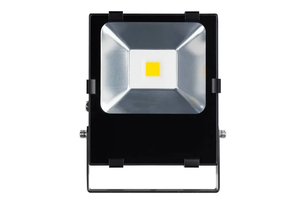 黑色探照灯 配有便宜的Led灯 户外照明用 从正面看 白色背景 — 图库照片