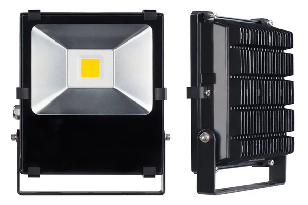 Reflector Negro Con Una Lámpara Led Económica Para Iluminación Exterior — Foto de Stock