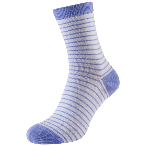 White Voluminous Sock Blue Heel Toe Blue Stripes White Background — Stock Photo, Image