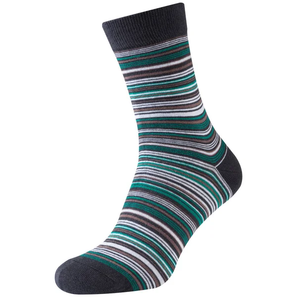 Объемный Серый Носок Зеленой Полосой Расположенный Носок Вперед Белом Фоне — стоковое фото