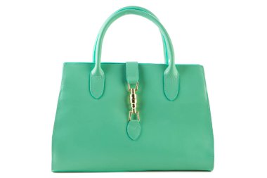 Beyaz arka planda yeşil kadın çantası.