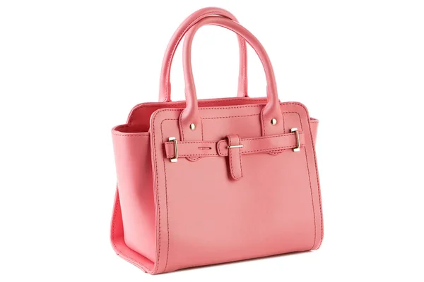 Beyaz bir arka planda, pembe kadın çantası.