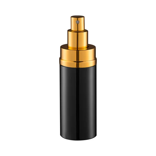 Frasco Perfume Preto Com Ouro Com Spray Sem Tampa Sobre — Fotografia de Stock