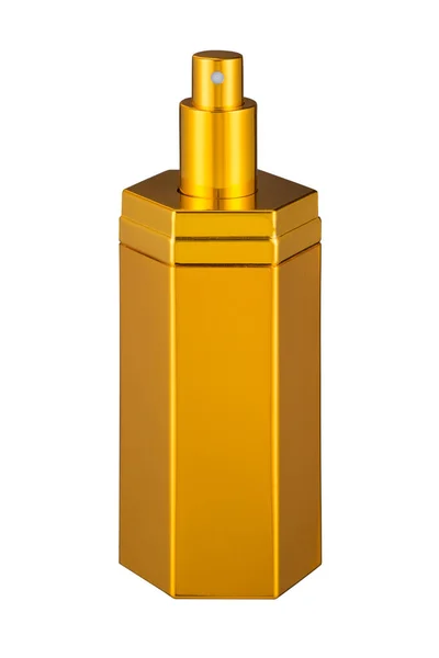 Золотая Бутылка Спрей Парфюмерии Белом Фоне — стоковое фото