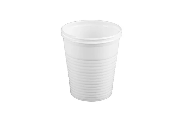 Λευκό Ποτήρι Ποτό Από Πλαστικό Λευκό Φόντο Απομονωμένο — Φωτογραφία Αρχείου