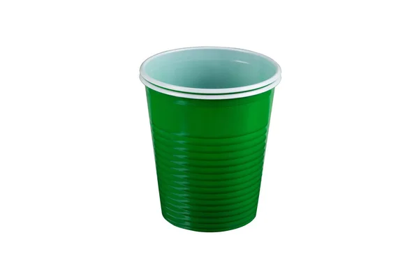 Verre Boisson Vert Plastique Sur Fond Blanc Isolé — Photo