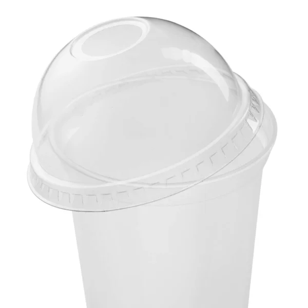Λευκό Διάφανο Πλαστικό Κύπελλο Καπάκι Λευκό Φόντο Close — Φωτογραφία Αρχείου
