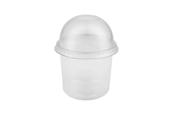 白い背景に蓋付きの冷たい飲み物のための大きな白い透明なプラスチックカップ — ストック写真