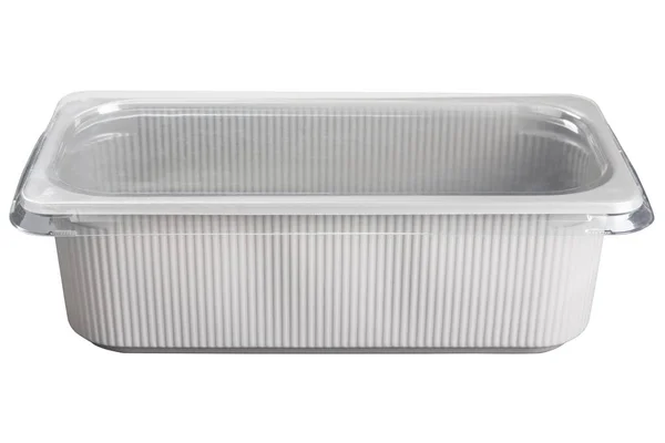 Λευκό Πλαστικό Δίσκο Για Παγωτό Για Άλλο Γεύμα Λευκό Φόντο — Φωτογραφία Αρχείου