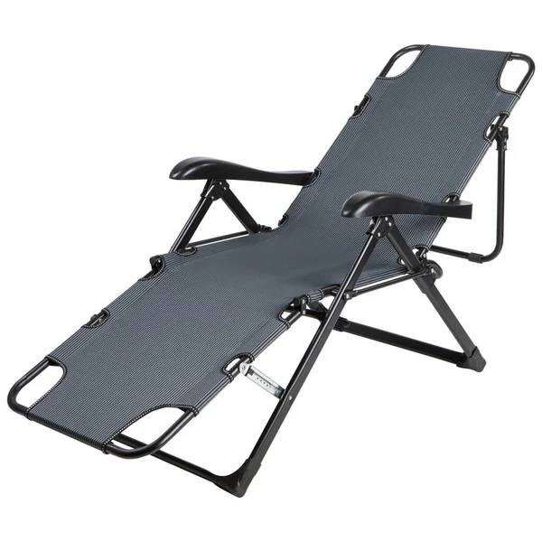 Güverte sandalyesi gri çizgili kumaş, beyaz arka planda, izole