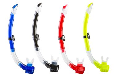 Dalış tüpleri, dört renkli tüp, beyaz arka planda, izole