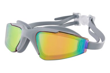 Gri yüzme gözlüklü, aynalı gözlüklü, beyaz arka planda, izole.