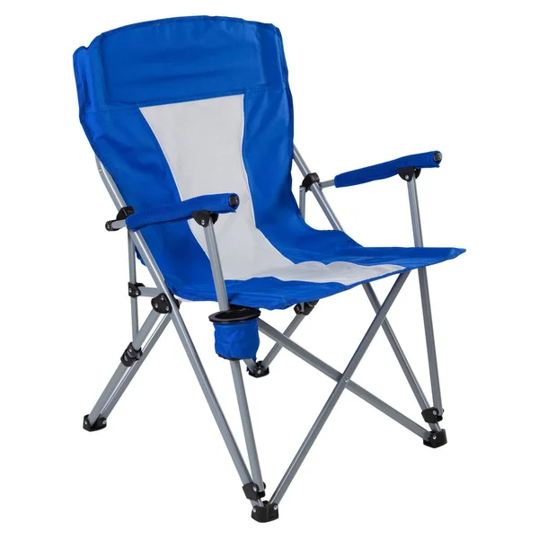 Cadeira Dobrável Azul Para Pesca Camping Fundo Branco Isolar — Fotografia de Stock
