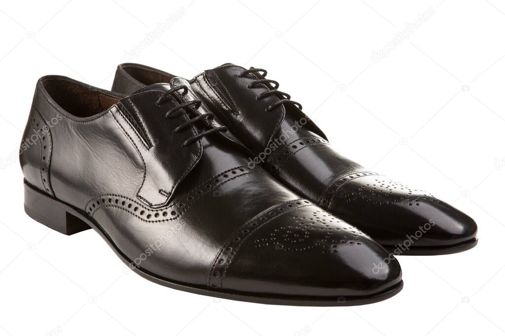 dark brown fashionable men's shoes, classic shoes, on a white background