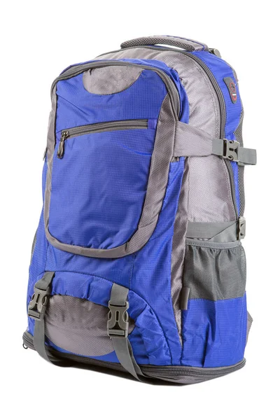 Blauer Rucksack Mittlerer Größe Voll Auf Weißem Hintergrund Isoliert — Stockfoto