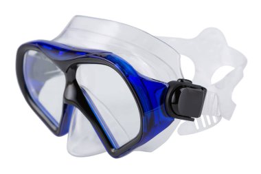 Mavi dalış maskesi, beyaz arka planda, yüzme gözlükleri, izole