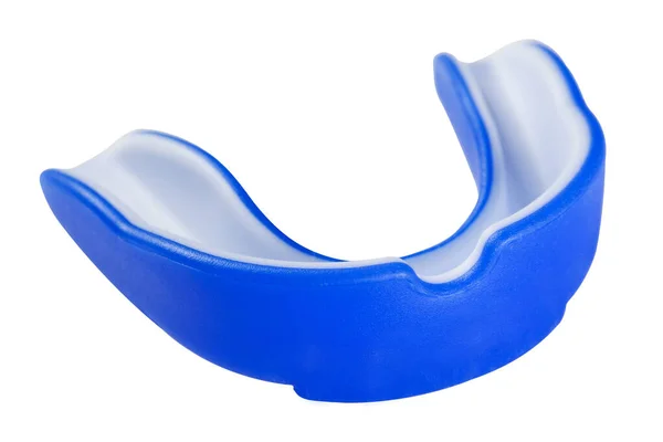 Blue Sports Mouth Guard Protection Teeth Boxing Rubber White Background — Stok fotoğraf