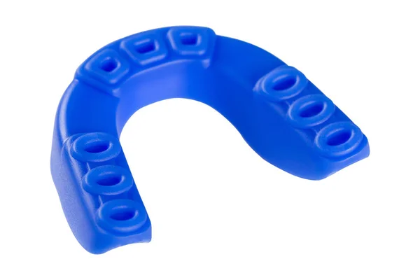 Blue Sports Mouth Guard Protection Teeth Boxing Rubber White Background — Foto Stock