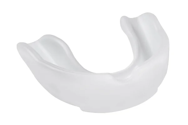 White Sports Mouth Guard Protection Teeth Box Rubber White Background — Stok fotoğraf