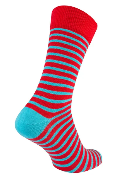 Hipster Turquoise Sock Red Stripes White Background View Side Heel — Zdjęcie stockowe