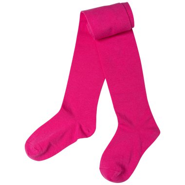 Pembe katı renkli çocuk taytı, yarı bükülmüş, beyaz arka planda, izole edilmiş.