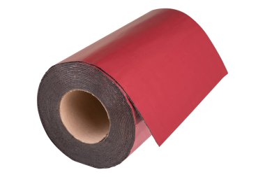 red wide sealant roll, for joints, rubber reinforced material, on a white background, isolate